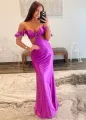 Violet Flutter Sleeve Cutout Mermaid Fitted Gown
