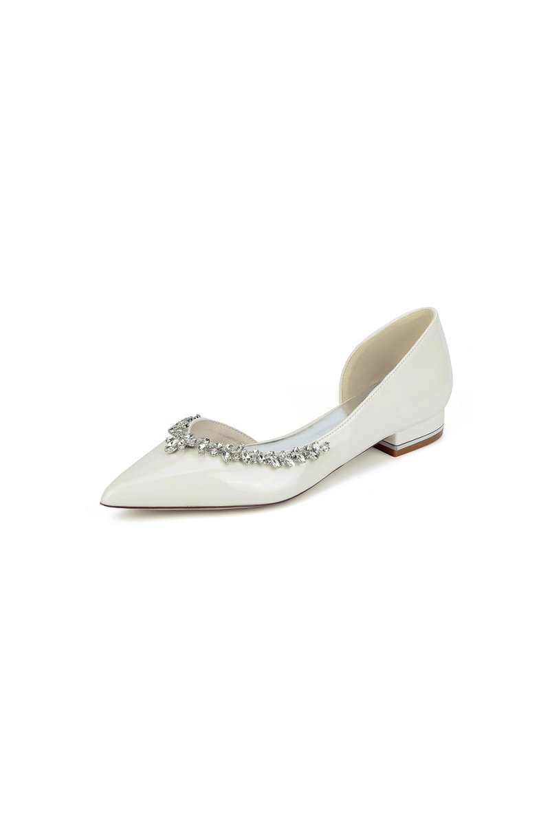 White Ballet Flats with Crystal Accent