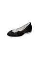 Navy Blue Flat Shoes with Crystal Flower Decoration(Black,US6)