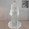White Mermaid Enchantment Flower Prints Wedding Dress