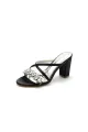 Sliver Open Toe Sandals with Rhinestone(Black,US6)