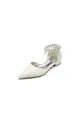 White Pearl Beaded Ankle Strap Pointed Toe Low Heels(Ivory,US5)