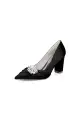 Black Satin High Heels with a Crystal Flower Accent