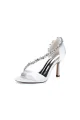 White Satin High Heels with Crystal and Chain Embellishments