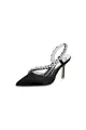 White Satin High Heels with Crystal Embellishments(Black,US5)