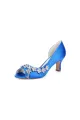 Royal Blue Satin High Heels with Intricate Silver Ornaments 36862-2A