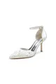 Women's Wedding Shoes Pointed Toe Ankle Strap Stiletto Heels With Lace(Ivory,US5)