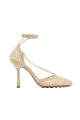 Yellow Stiletto Heel Lace Up Fishnet High Heel Sandals(Apricot,US5)