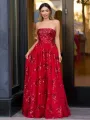 Zara | A Line Strapless Pleating Long Prom Dress With Applique