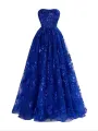 Zara | A Line Strapless Pleating Long Prom Dress With Applique(Royal Blue,2)